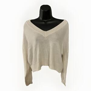 H&M Women’s Medium White V-Neck Knit Sweater Long Sleeve Lightweight Pullover